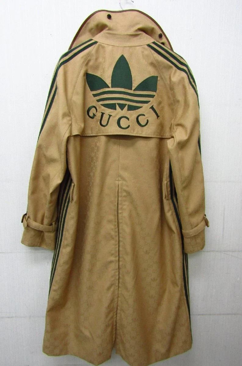 Gucci x adidas Trench Coat Long 715844 Z8A77 Beige Gold Button Men