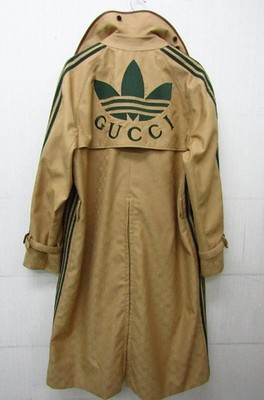 Gucci x adidas Trench Coat Long 715844 Z8A77 Beige Gold Button Men