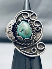 DETAILED VINTAGE NAVAJO GREEN TURQUOISE STERLING SILVER SWIRL RING