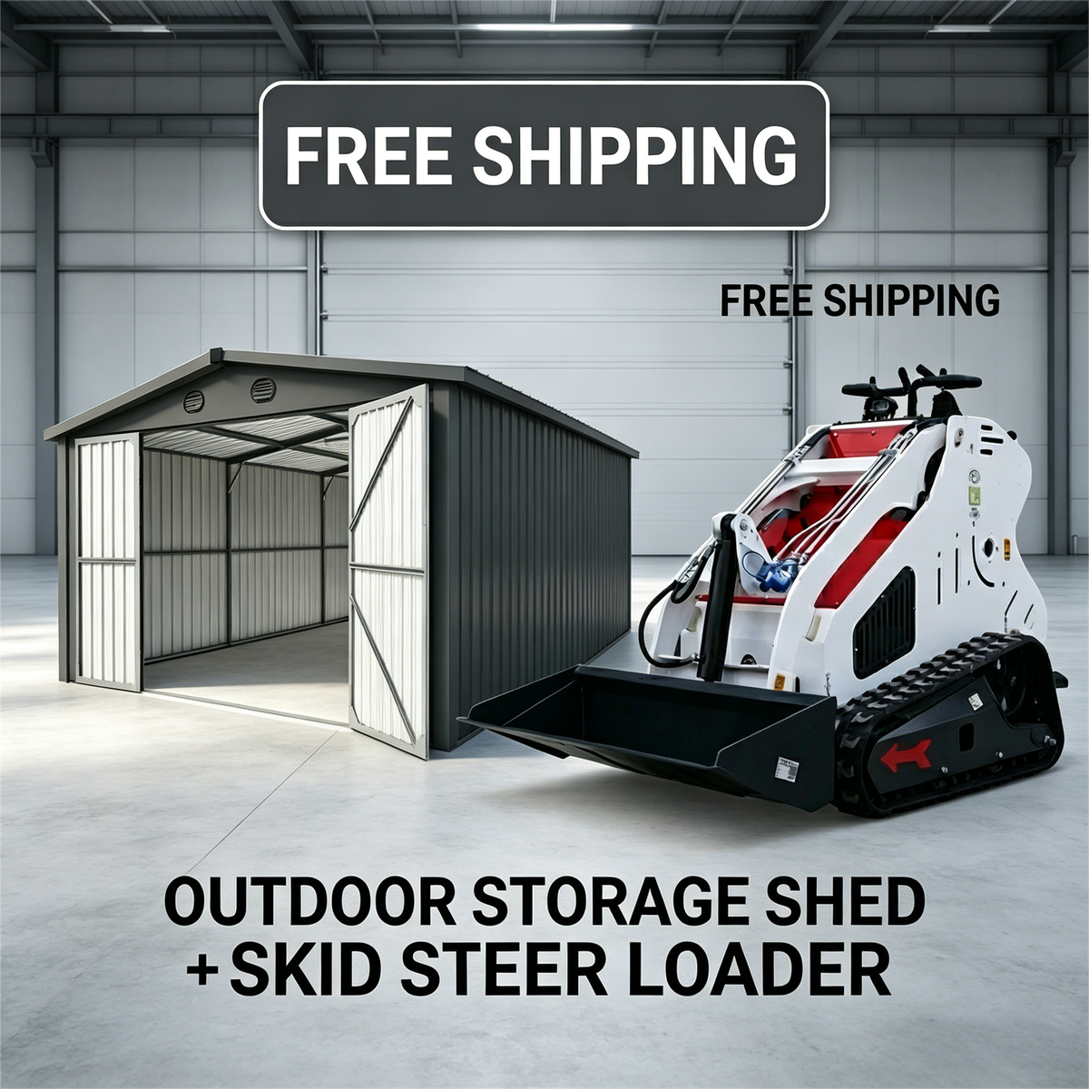Mini Skid Steer Loader 13.5HP + 13x20ft Metal Storage Shed Garage