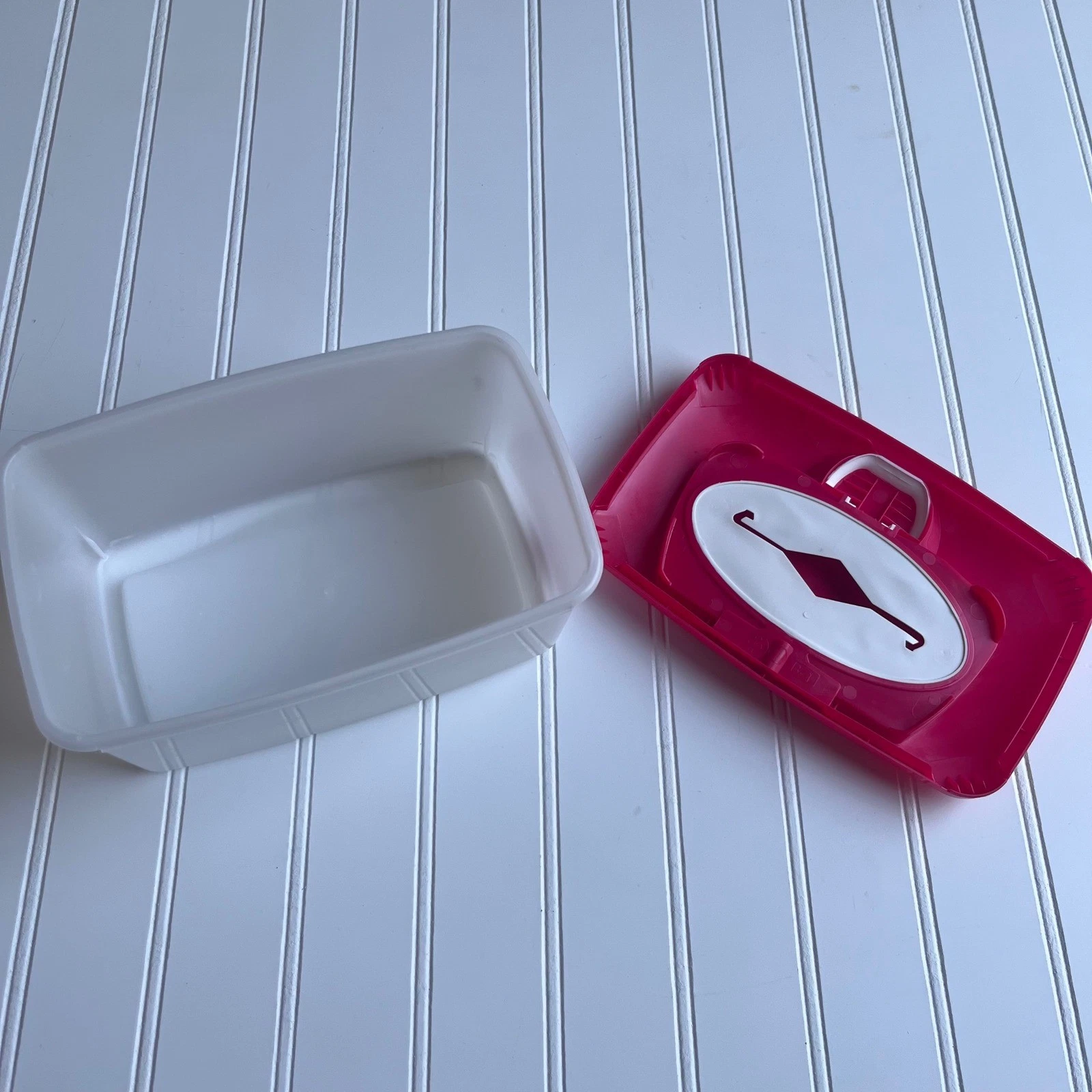 Reusable Baby Wipes Dispenser Case with red Pop Top Lid and Translucent Base
