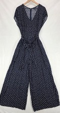 Chaps Womens Wide Leg Jumpsuit Crop Tie Waist Pockets Floral Navy Cottagecore 16