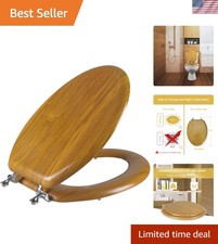 Sustainable Wood Veneer Toilet Seat with Quick Install Metal Hinges - Oak Finish