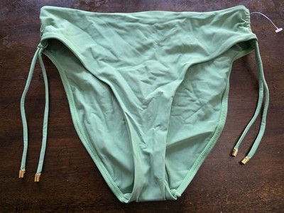 NWT PIlyq M AGA Green High Cut Ruched Bikini Swim Bottom 125629