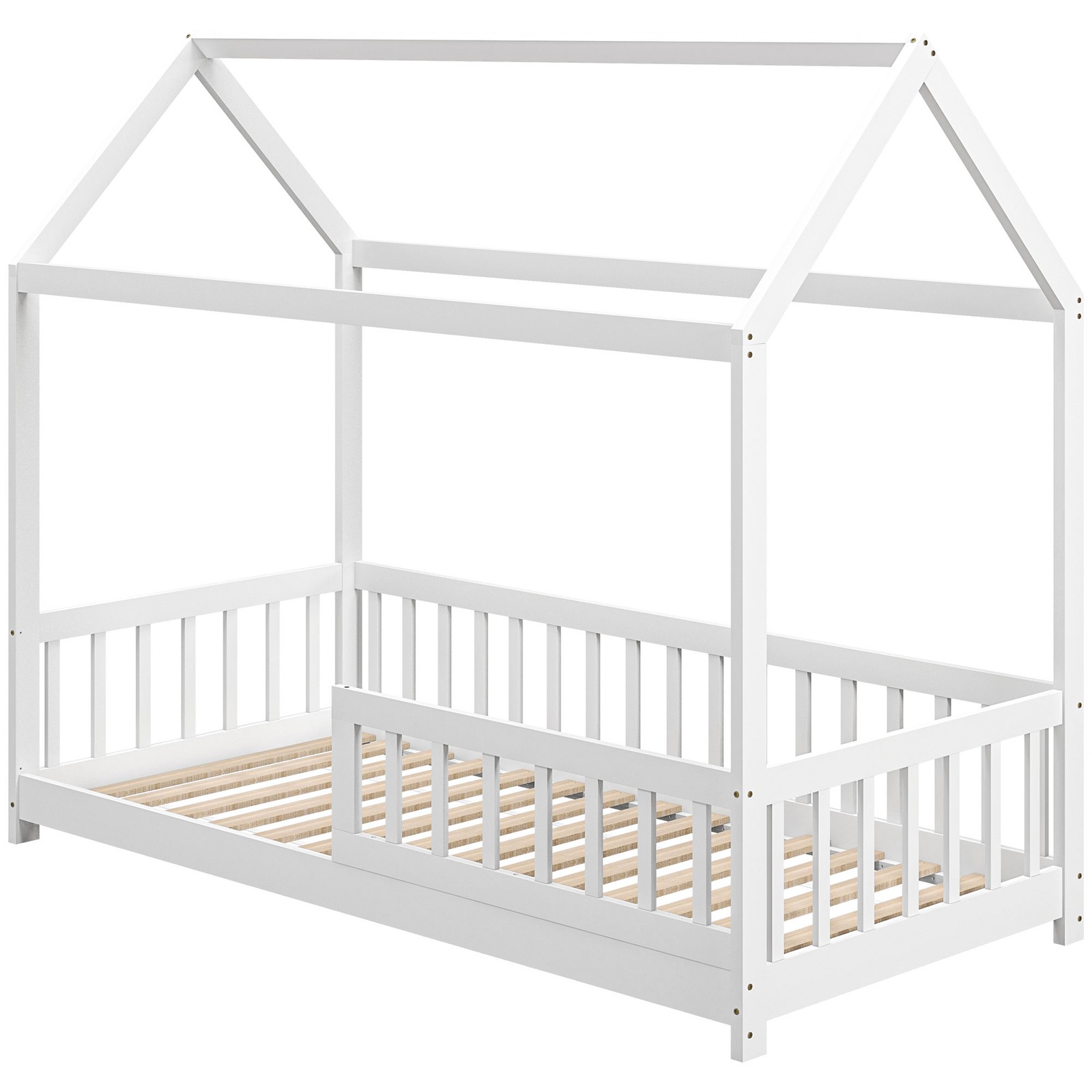 HOMCOM Letto a Casetta per Bambini in Legno di Pino 96x195x165 cm Bianco