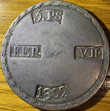 1809 Spain 5 Pesetas Ferdinand VII Emergency Coinage Silver Coin