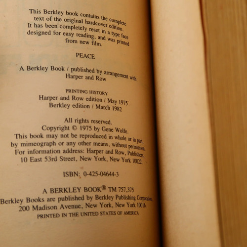 Peace by Gene Wolfe (Berkley, 1982) MMPB - Picture 5 of 5