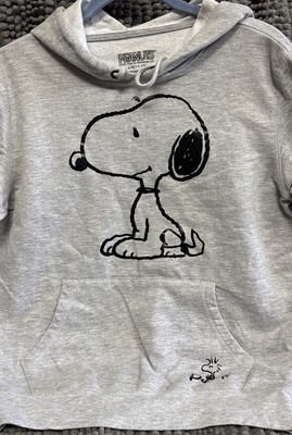 Peanuts-Snoopy & Woodstock-Grey Hooded Happiness Sweatshirt-L/G (11-13)