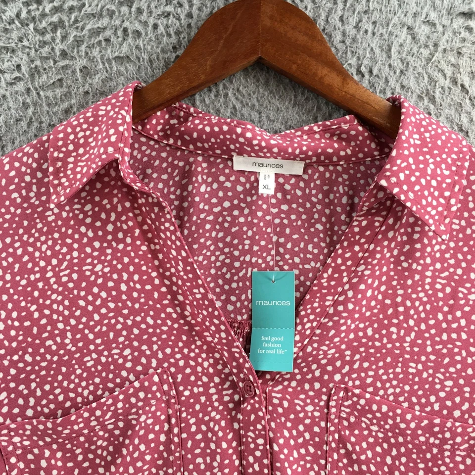 Blusa Maurices Mujer XL Rosa Manga Larga Cuello Botones Lunares NUEVA Foto 3 de 4