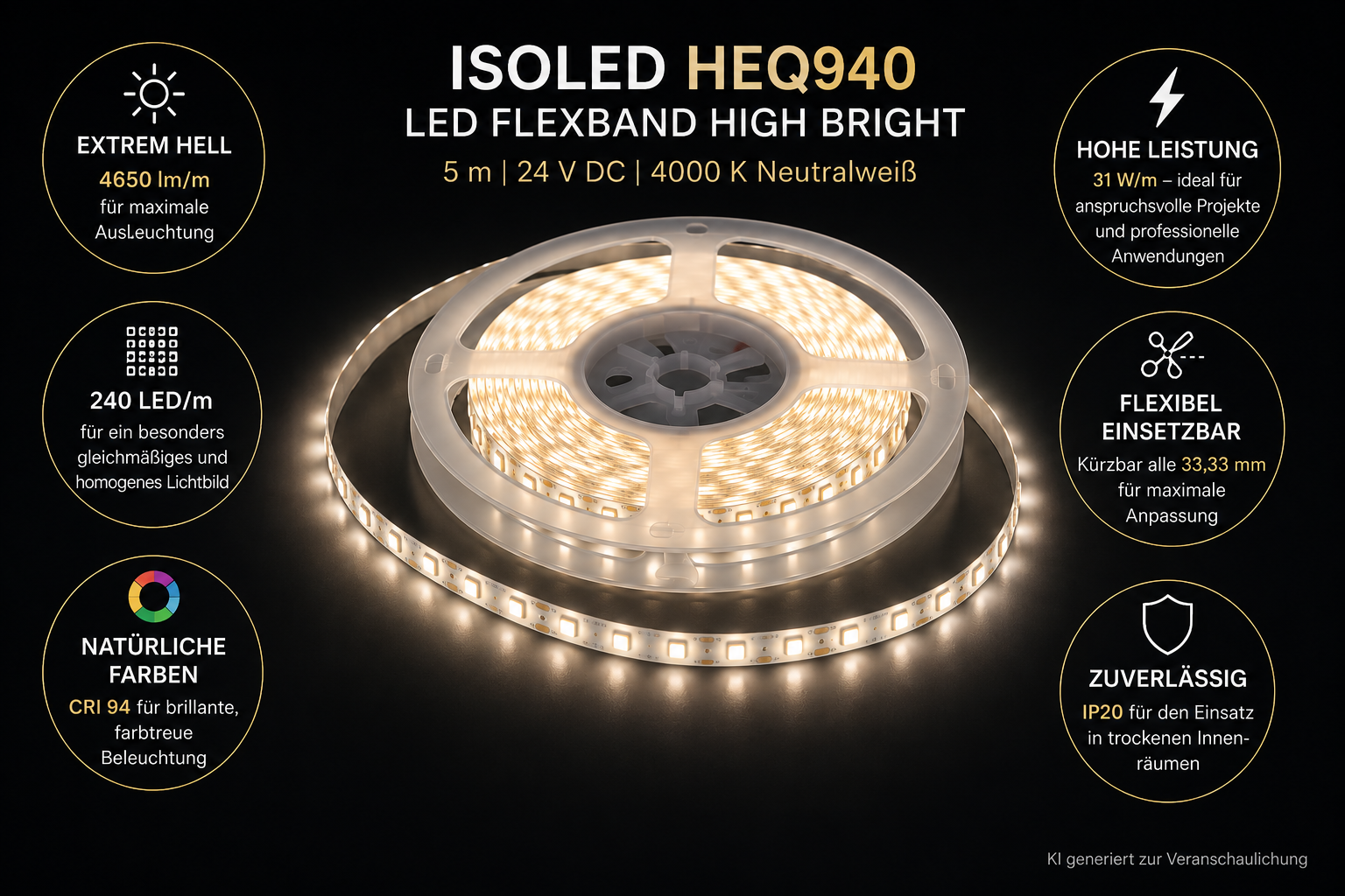ISOLED 114245 HEQ940 LED Flexband 5m 24V 4000K 240 LED/m IP20