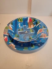 Robert Stanley Melamine Childs Plate And Bowl Train Tracks Houses 