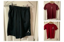 Jordan Boys Basketball Shorts Set With Two Tops Lot SZ Medium Red Black