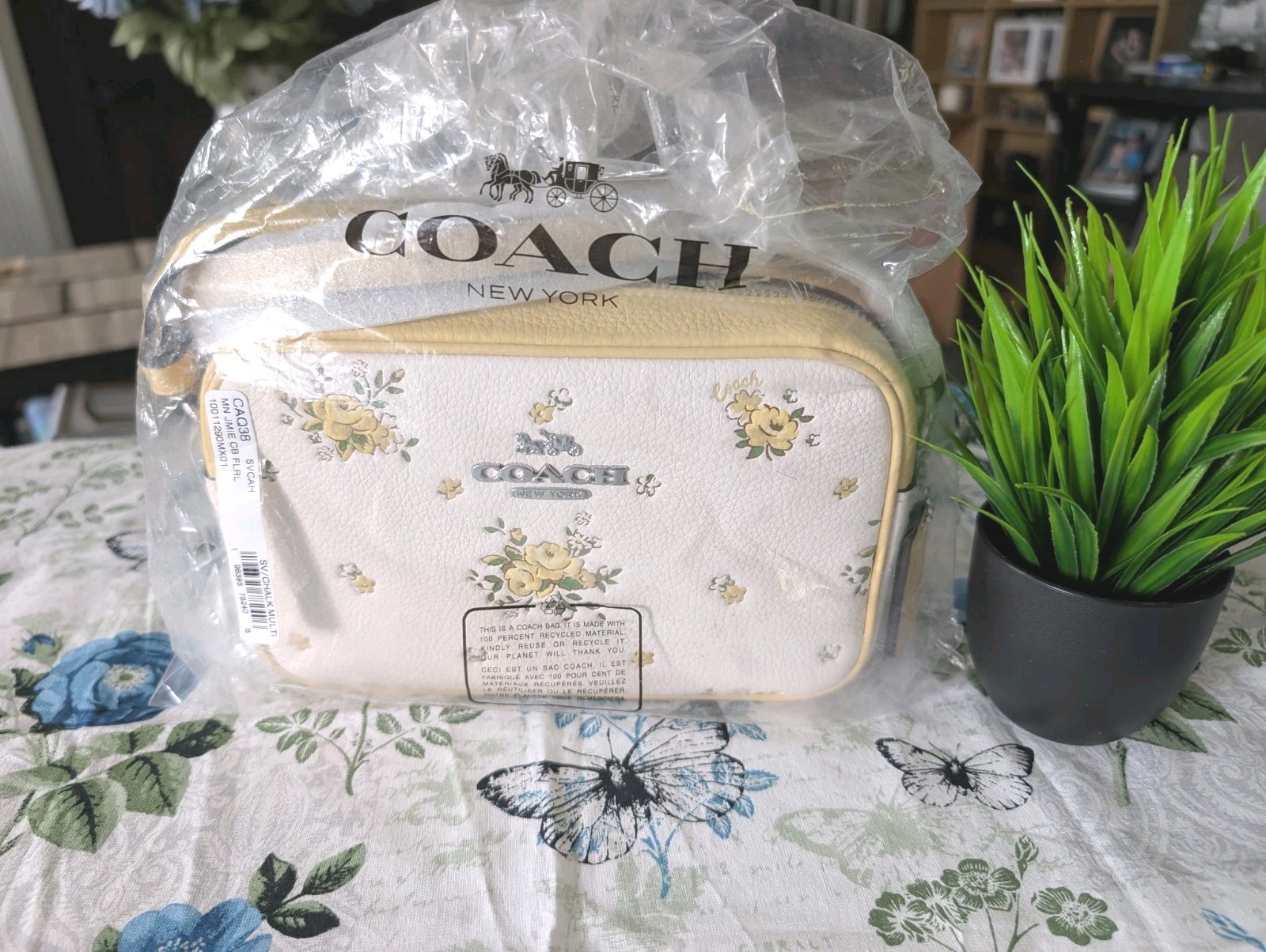 Bolso para cámara Coach Mini Jamie nuevo con etiquetas con estampado floral plateado/tiza multi CAQ38