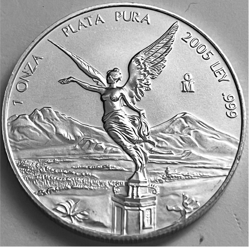 Mexico Liberty 2005, 1 Oz .999 Fine Silver Coin, Una Oz Libertad Plata Pura .999