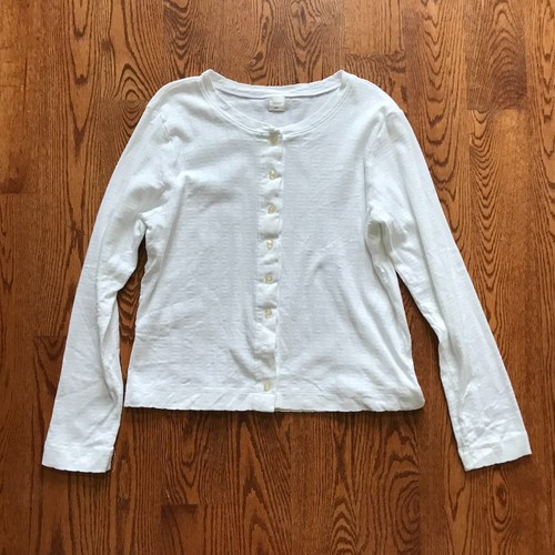 LESET Pointelle Crew Neck Cardigan Sweater Womens Large White Cotton Button Down