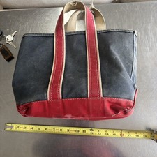 Vintage LL BEAN BOAT AND TOTE Canvas Bag Blue w Red Stripes Freeport Crinkle Tag