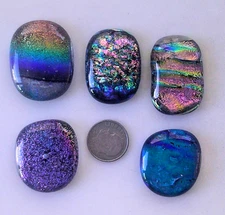 dichroic glass cabochon lot of 5  fused COE90 hand made crafted