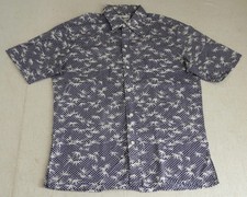 Vtg Tori Richard Hawaiian Shirt Mens M Navy Blue Geometric Cotton 1970s USA Made