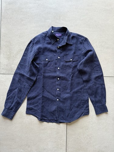 Polo Ralph Lauren Purple Label Pinstripe Linen Shirt SIZE L RETAIL $495 NWOT
