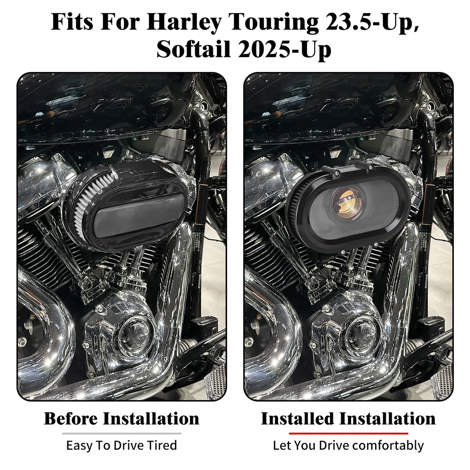 Filtro ovalado negro clarificador filtro para Harley Touring Road Glide FLTRX 24-25 Foto 4 de 4