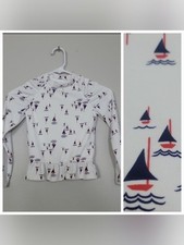 Janie and Jack Girls Rash Guard Size 5 Sailboat Nautical Print Long Sleeve UPF