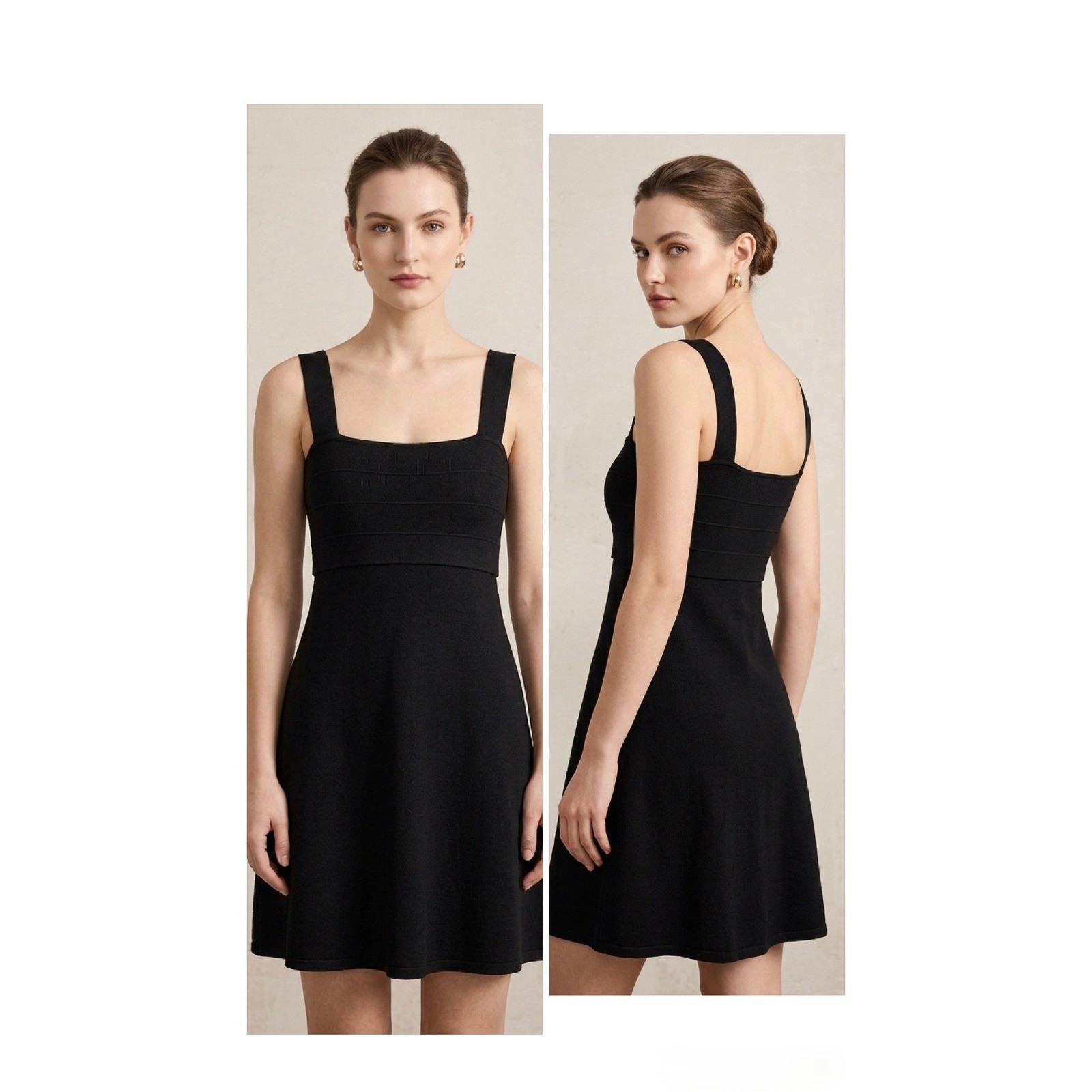 Theory Dita Drift Black Linen Cotton Knit Square Neck Mini Dress Size S