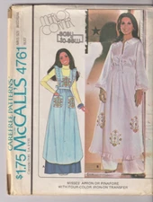 4761 McCALLS c.1975 Marlo- Ruffled APRON/PINAFORE w Colored Transfer - Sz M14/16