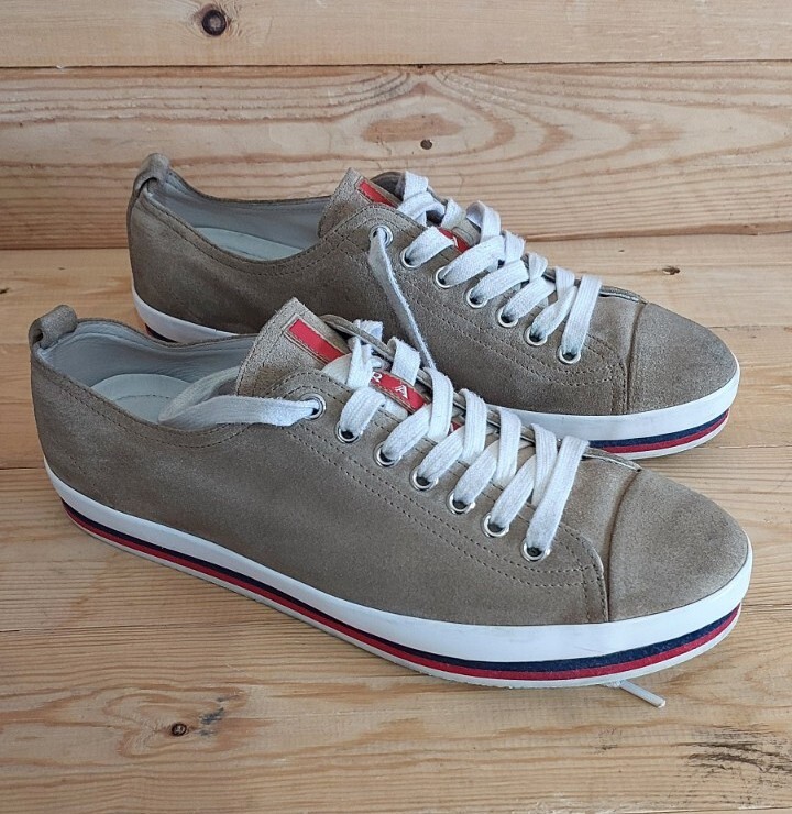 prada logo low top sneakers Suede Gray Size 8.5 Us | eBay