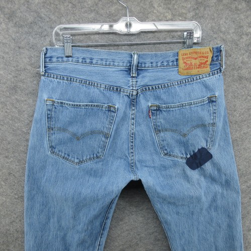 Levis Jeans Mens 35x34 (Fits 33x32) Blue 501 Straight Button Fly American Denim - Picture 17 of 24