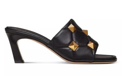 Valentino Rockstud 65 Roman Stud Black Gold Backless Mule Slide