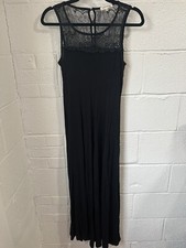 Monteau BLACK COTTON Lace Accent With Buttons MAXI DRESS  SIZE Medium W/seams