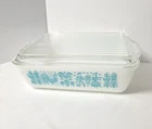 Vtg Pyrex Amish Butterprint 1.5 qt Refrigerator Dish Turquoise 503 + Lid 503-C