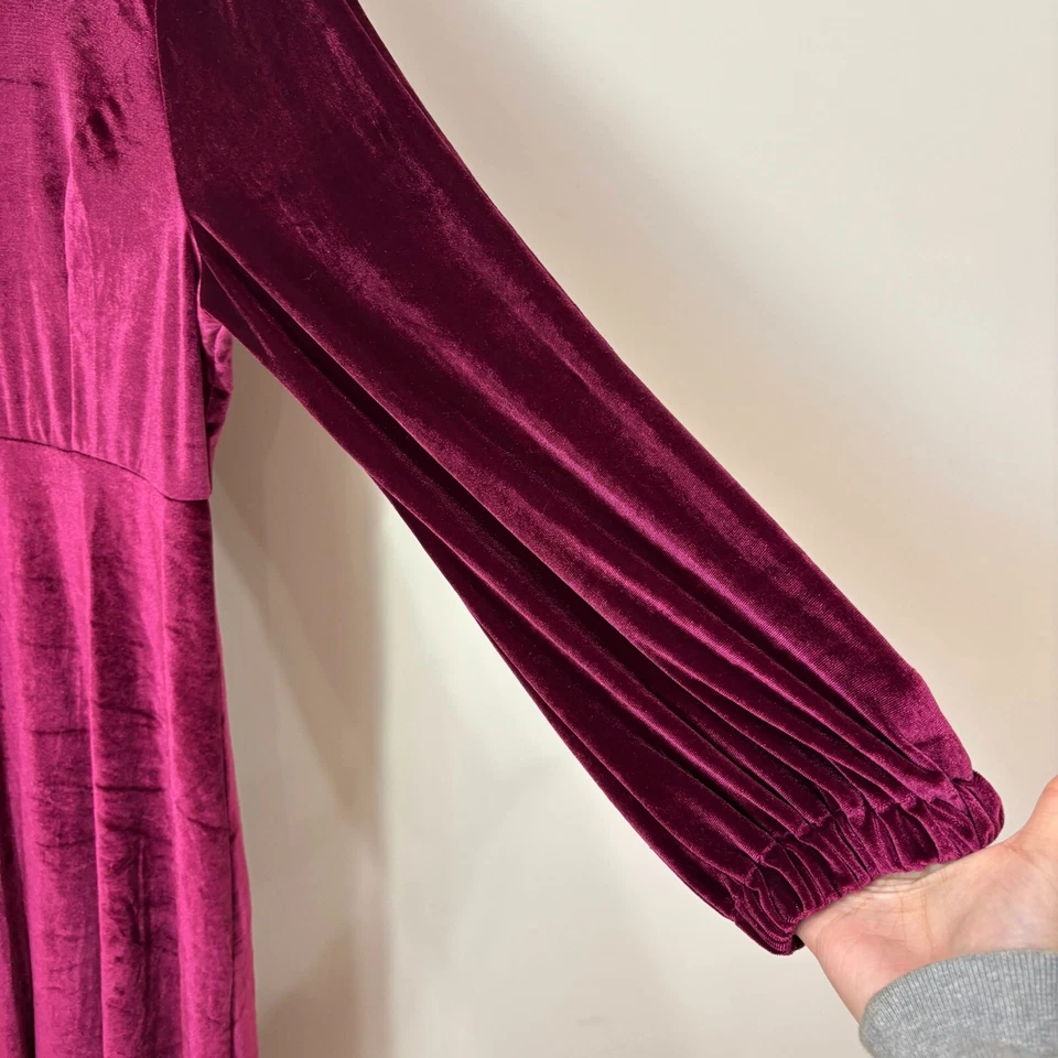 Vestido Midi Terciopelo Talla 3X Rosa Borgoña Manga Larga Vacaciones Navidad Cachicho Foto 3 de 4