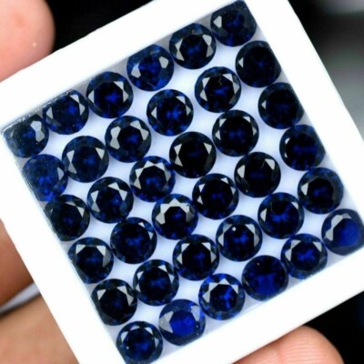 Natural Sapphire Gemstone Lot 14 PCS Certified Ceylon Blue Round Shape 6 MM