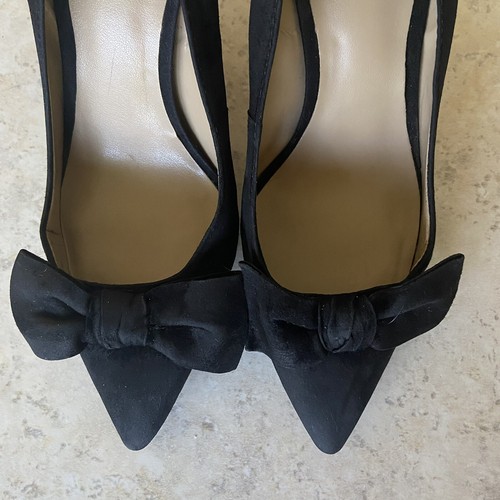 Ann Taylor Heels Size 5.5 Bows Black Suede Leather Yolanda Stiletto Preppy - Picture 2 of 6