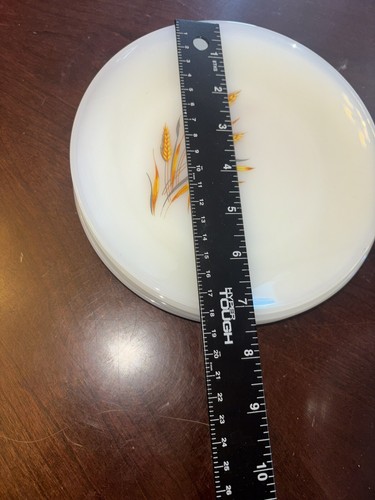 5 Salad Plates 2 Bowls Fire King 1950s Milk Glass Wheat 9.75" Anchor Hocking - Picture 8 of 8