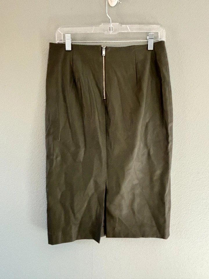 Zara Basic Womens Olive Green Straight/Pencil Faux Leather Skirt Medium - Image 4 of 4