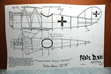 PFALZ D.XIII BALSA FREE FLIGHT MODEL AIRPLANE PLANS 20" WINGSPAN