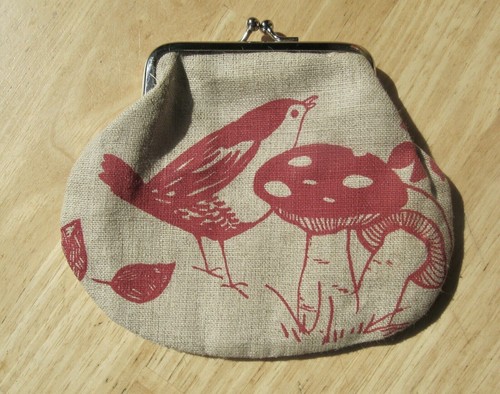 Sarah Jane Stone Designer Handtasche, Birdand Mushrooms. Leinwand: 6,25 x 5,25 Zoll