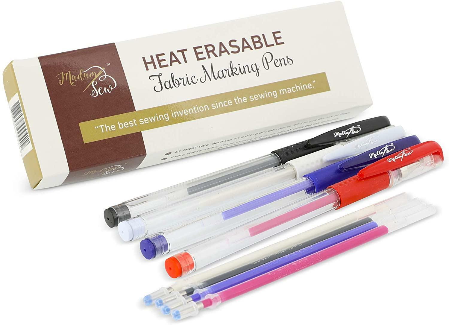 Madam Sew Heat Erasable Fabric Marking Pens With 4 Refills For Quilting