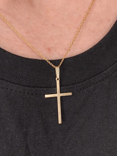 Real Solid 1/20 14K Yellow Gold Cross Crucifix Religious Pendant Necklace in mm - Picture 5 of 9