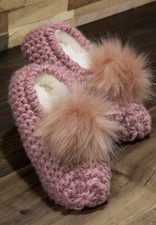 Pink Knit Microfiber Lined Furry Pom Pom Slippers