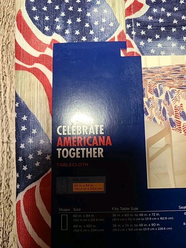 Celebrate Americana Together American Flag Print Tablecloth 60x84 Oblong NWT - Image 3 of 4