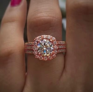 Authentic 14K Rose Gold Plated 3 CTTW White CZ’s Round Halo Engagement Ring
