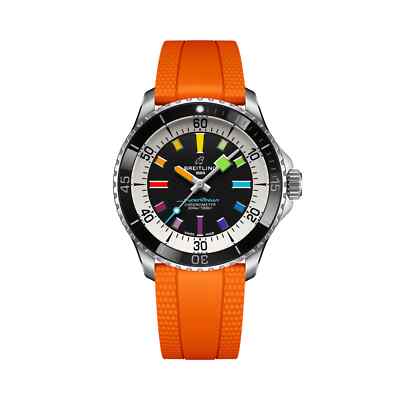 BREITLING SUPEROCEAN AUTOMATIC 42 RAINBOW DIAL RUBBER STRAP WATCH A17375211B2S3