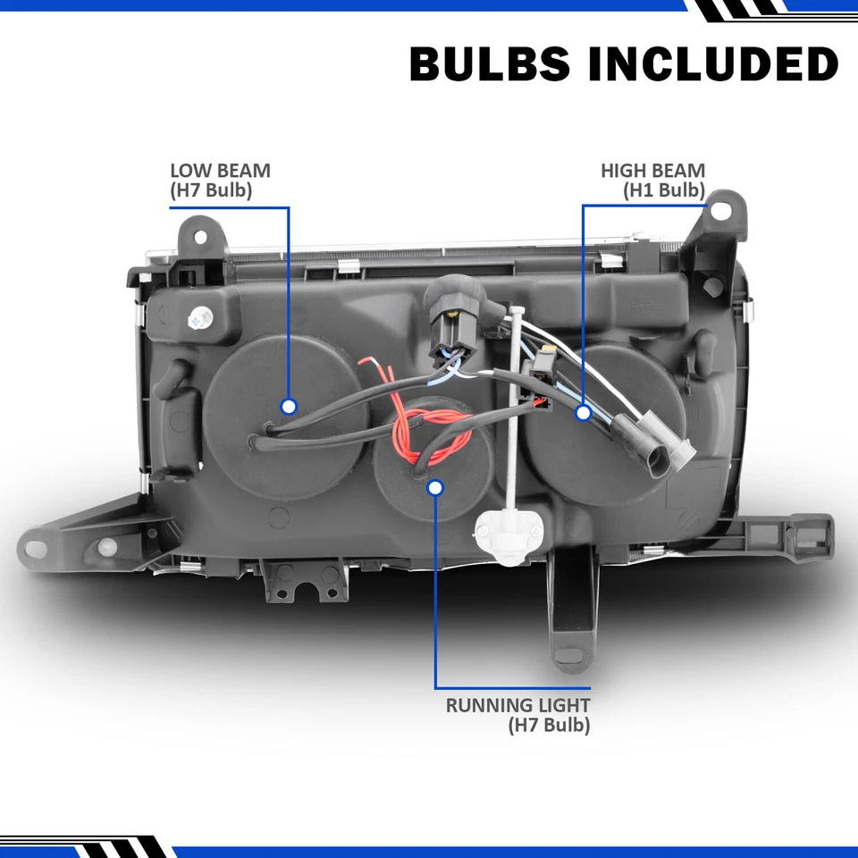 For 1991 1992 1993 1994 Toyota Land Cruiser FJ82 Dual LED Halos Chrome Headlight - Image 2 of 4
