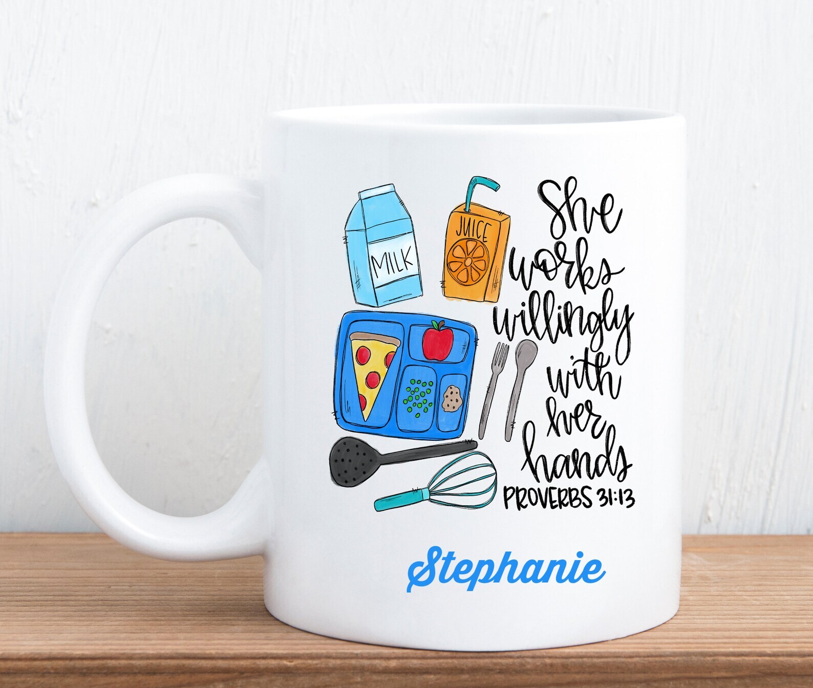 Personalized Cafeteria Worker Ceramic Coffee Mug She Works Willingly With Her