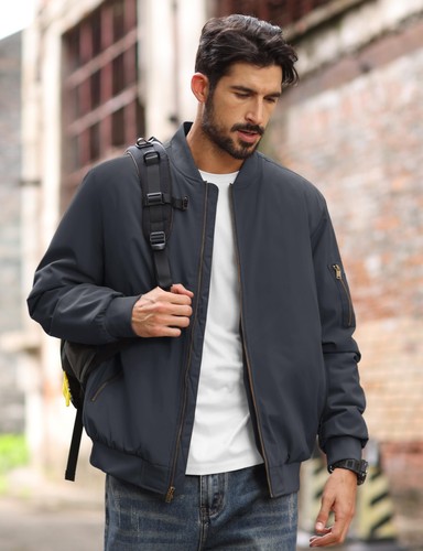 Men's Windbreaker Bomber Jackets Casual Warm Padded Lightweight Pilot Work Coats - Picture 50 of 76