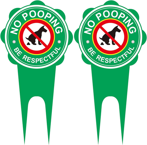 2 Pack Double Sided 13.8" X 6.7" No Dog Pooping Sign with Stake,Be Respectful No