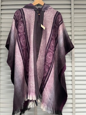 Alpaka Lila Kapuzen Poncho Pullover Hand Made GALERIAS EL TUCAN One Size Unisex